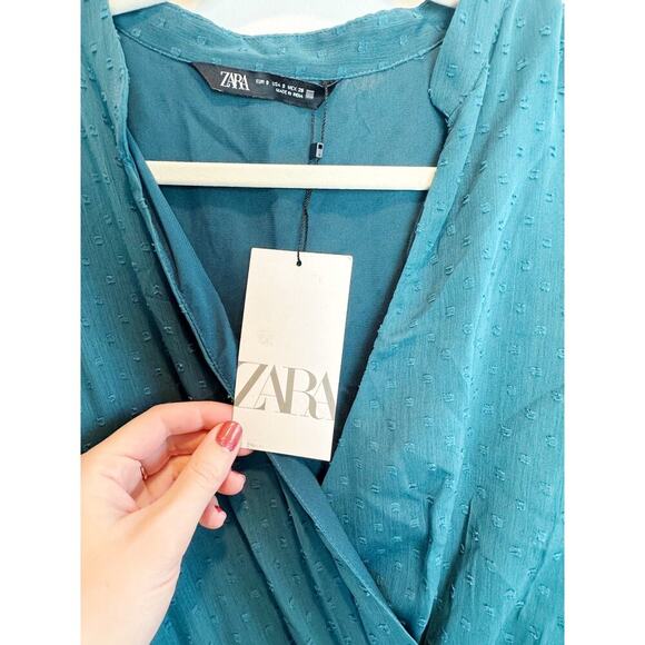 NWT Zara Swiss Dot Teal Dress Size S - Picture 7 of 10